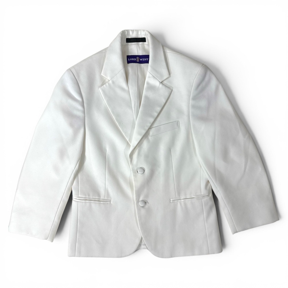Lord West Boys White Tuxedo‎ Jacket Blazer Size 6 Satin Lapel Formal Wedding